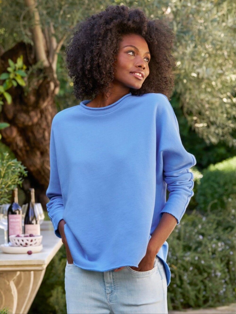 NWOT Frank&Eileen Anna Blue Sweatshirt Capelet